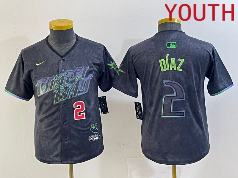 Youth Tampa Bay Rays #2 Diaz Nike MLB Limited City Connect Black 2024 Jersey style 3